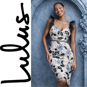 Lulus Cream & Black Show Stopper Embroidered Sequin Bodycon Dress, XS, NWT!